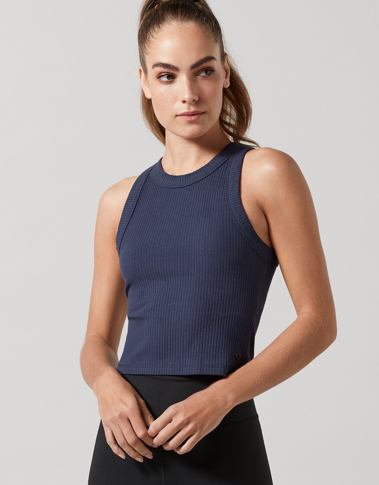 Lilybod Harmony Ribbed Tank Navy. Front image.