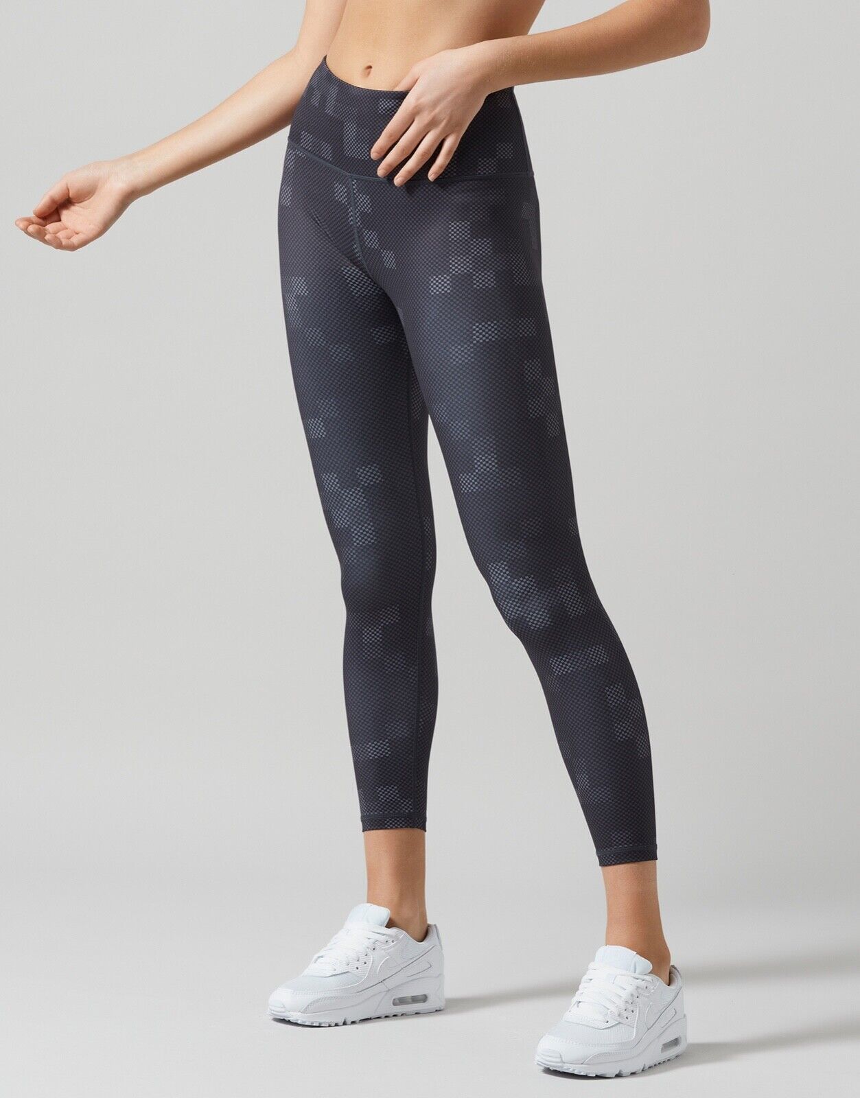 Lilybod Teagan Leggings Tetris Print Dark Wash. Front image.