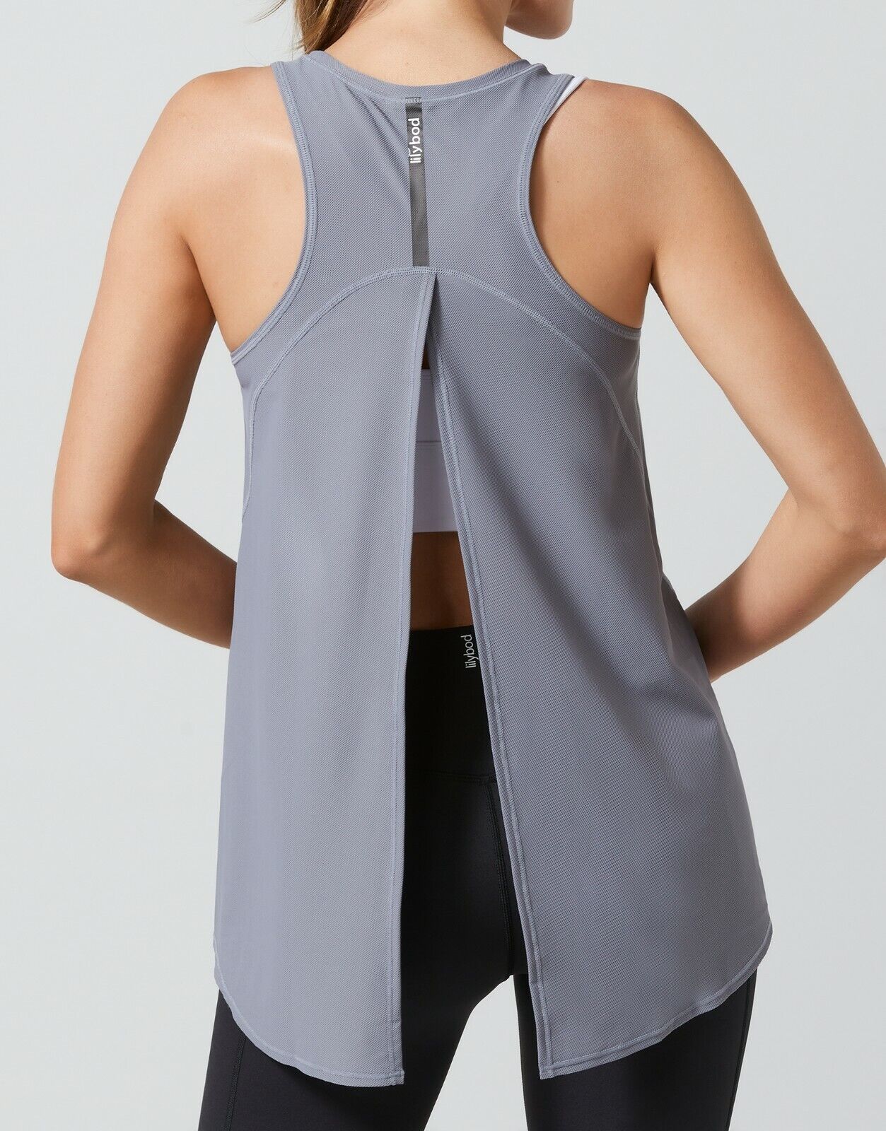 Lilybod Kendall Tie-Up Tank Charcoal. Back image.