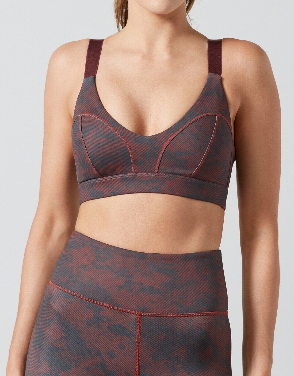 Lilybod Rivaa Sports Bra Size S Wine Stucco Print. Front image.