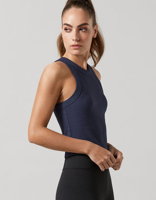 Lilybod Harmony Ribbed Tank Navy. Side image.