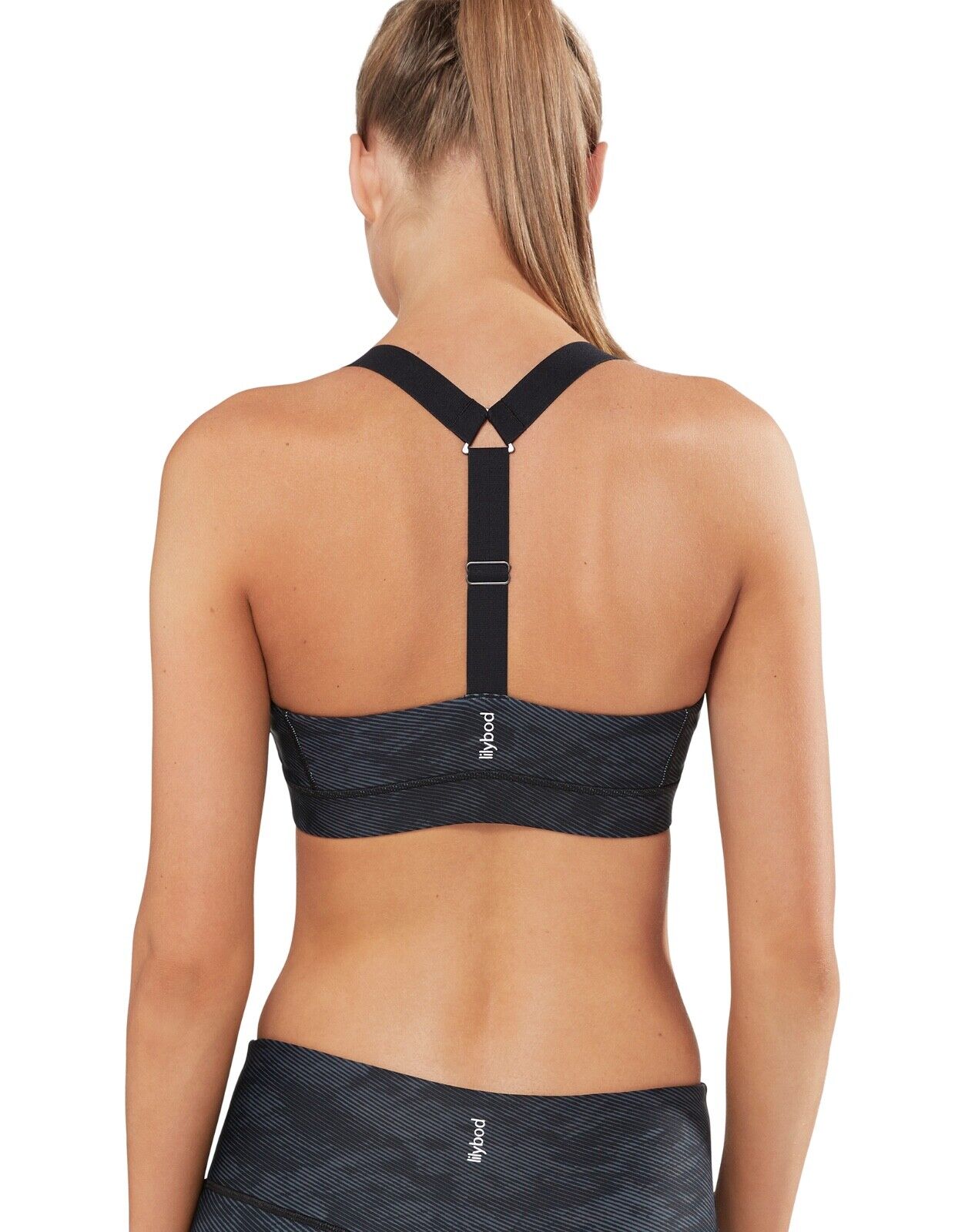 Lilybod Zinnia Sports Bra Dark Wash. Back image.