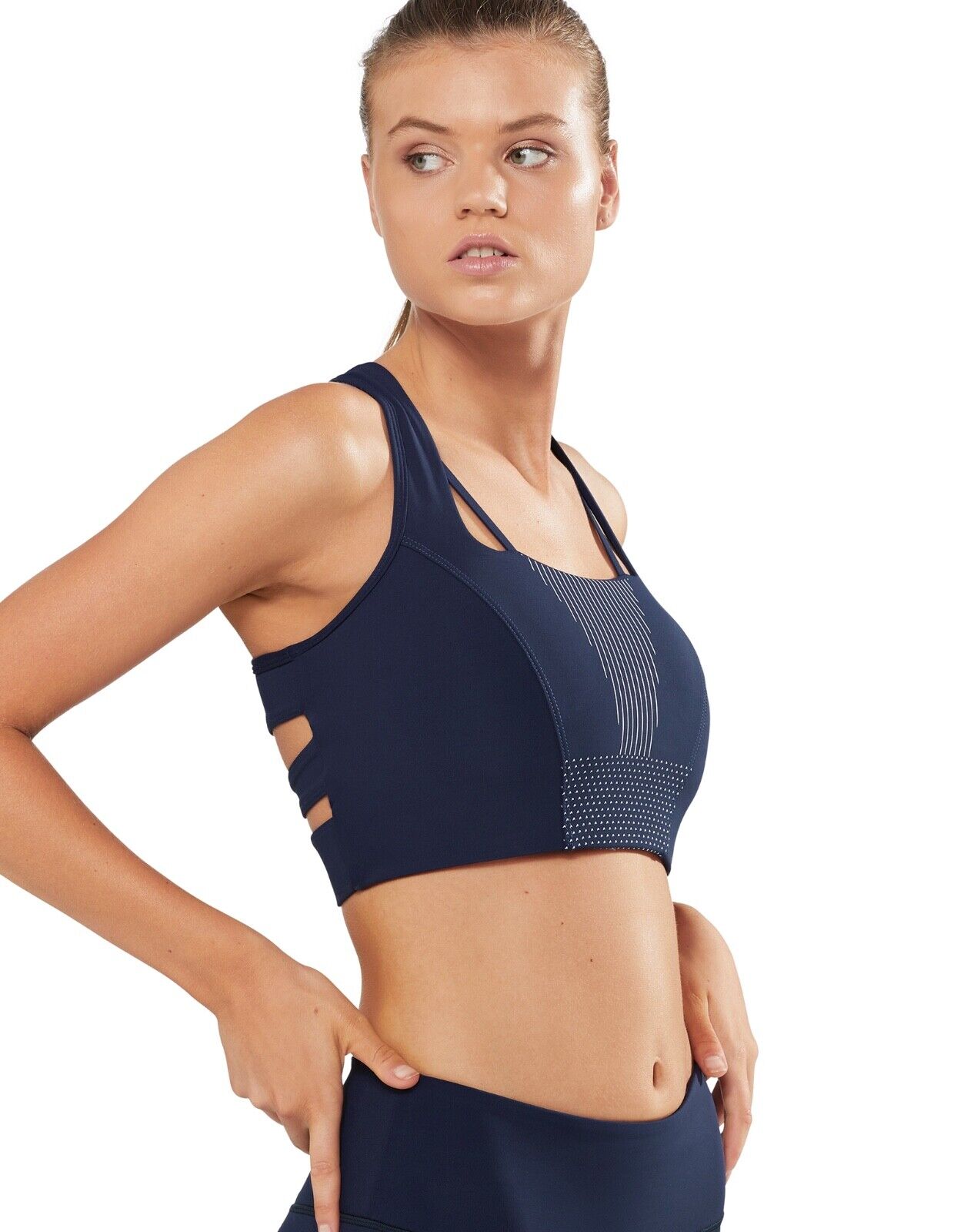 Lilybod Pia Sports Bra Blue Eclipse. Side image.