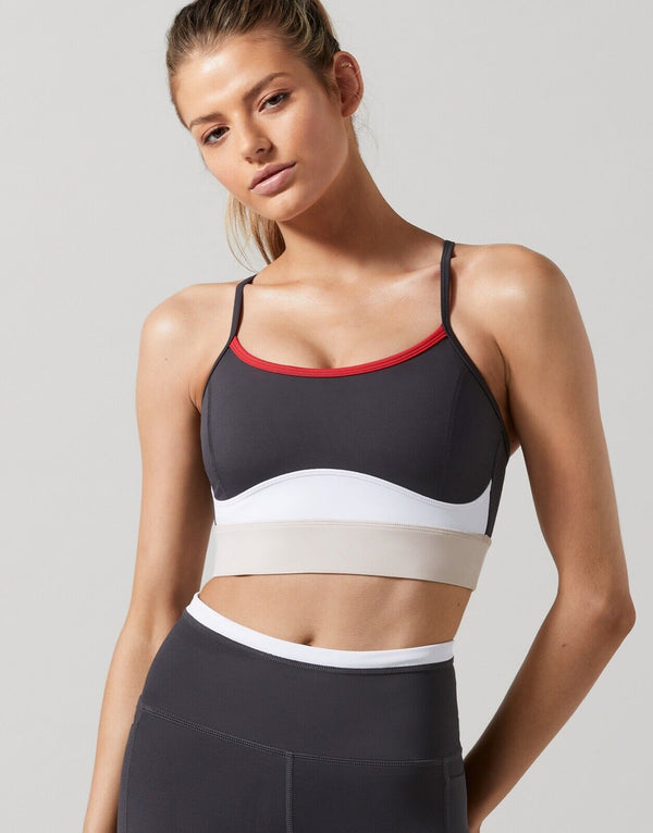 Lilybod Pipa Sports Bra Size XS Slate, Flame & Nimbus. Front image.