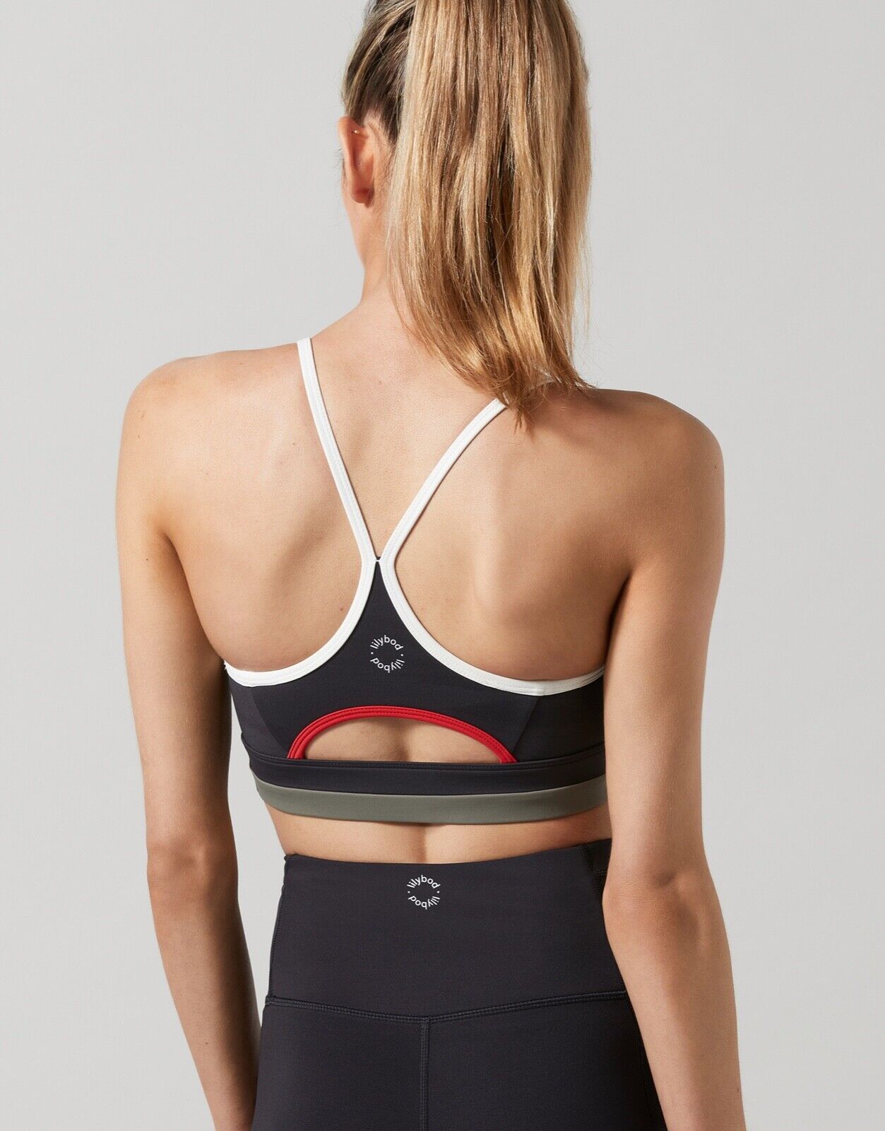 Lilybod Kenya Sports Bra Obsidian Gray. Back image.