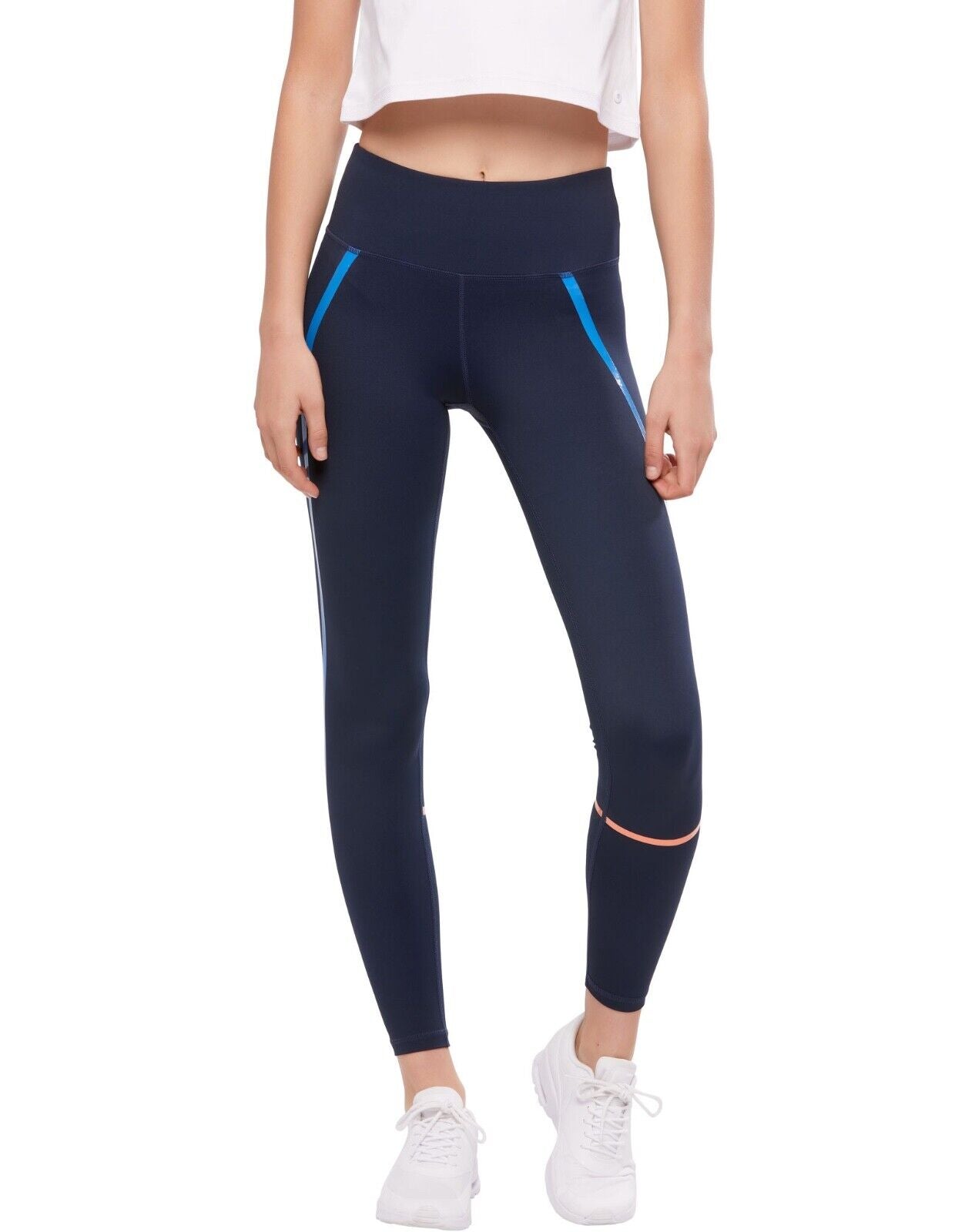 Lilybod Sienna Leggings Navy Blue Stripe. Front image.