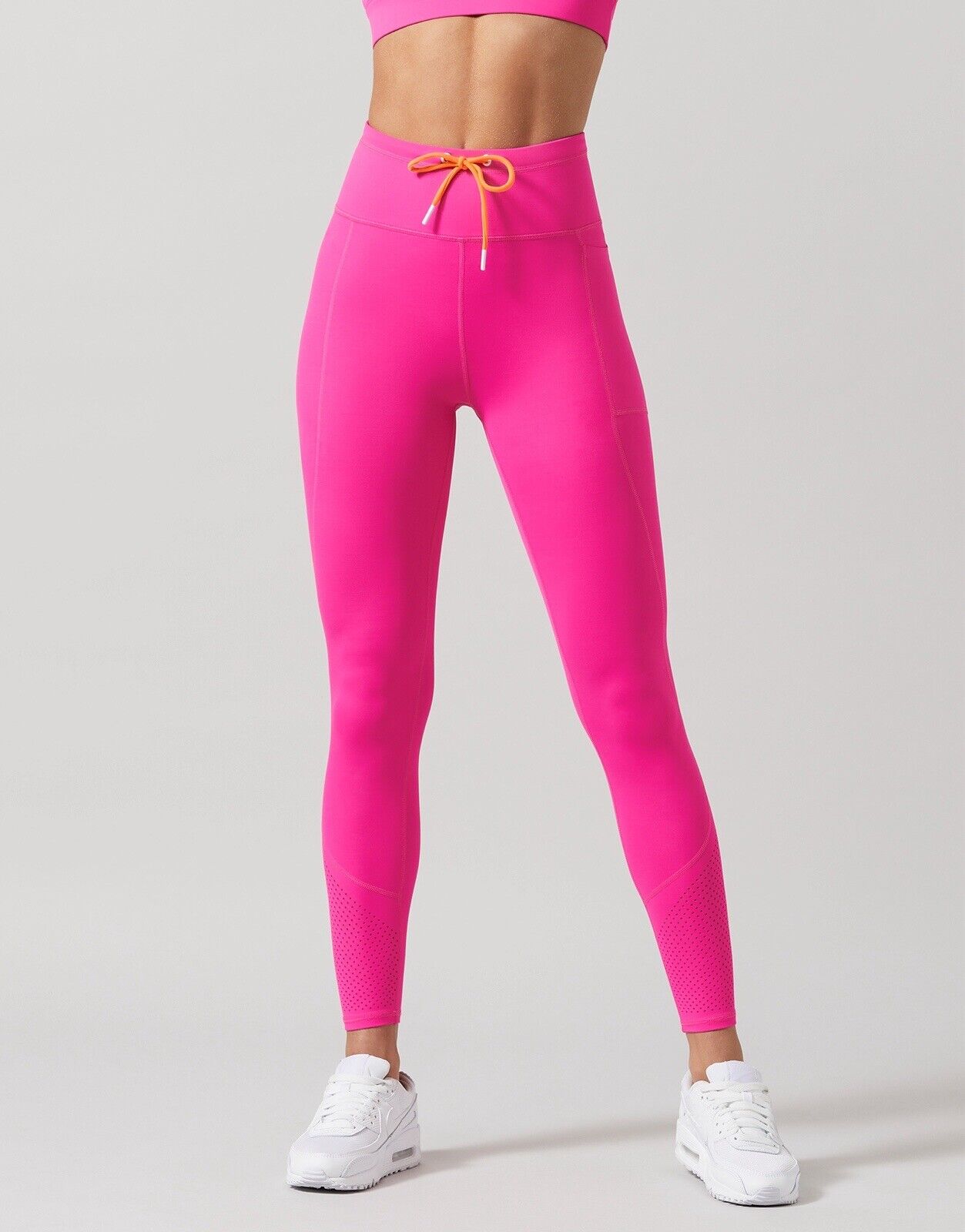 Lilybod Alexa-XR Leggings Hot Pink Pop Orange Tie up leggings. Front image.