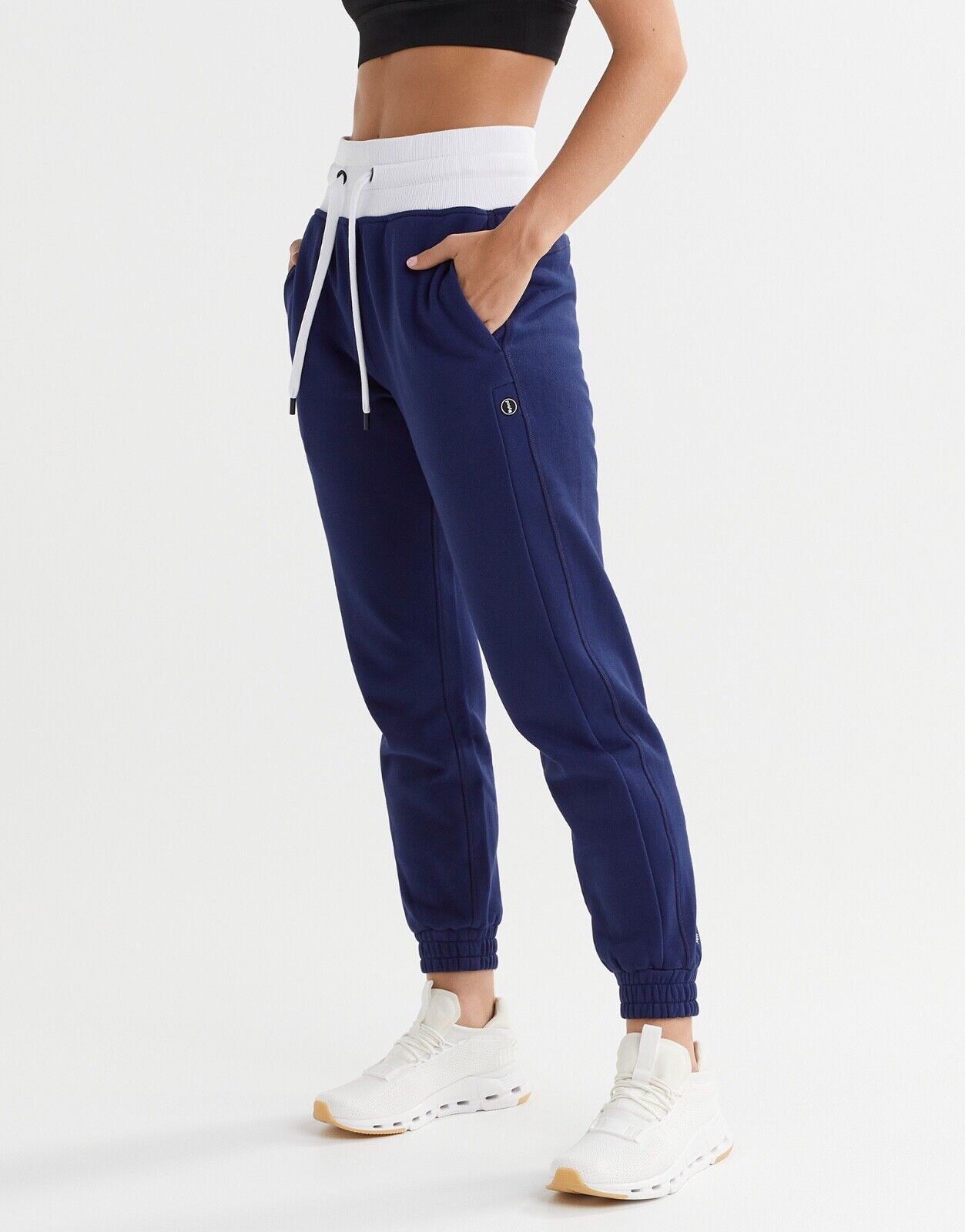 Lilybod Erica Sweatpants Blue Depths & Bright White. Side Image.