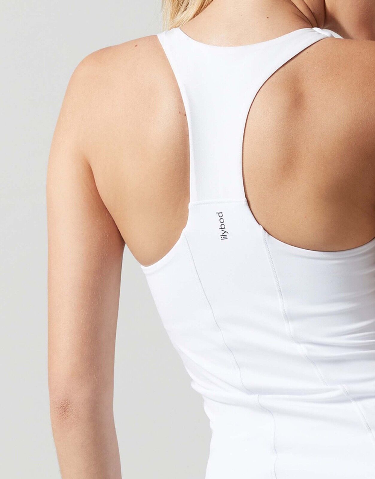 Lilybod Annabel Sports Bra Tank White. Detail.