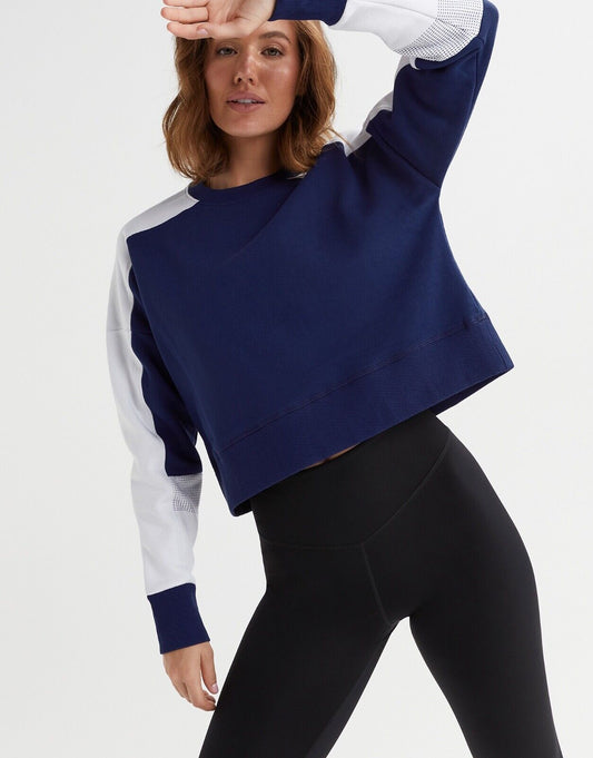 Lilybod Alyna Sweater Navy Blue White. Front image.