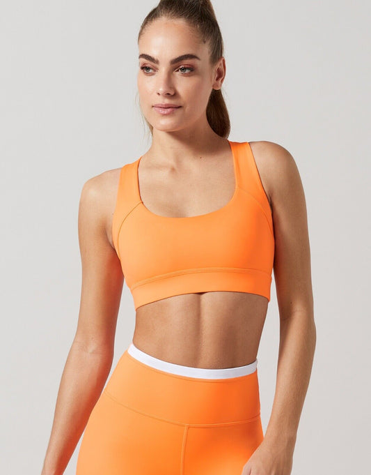 Lilybod Rowie-XR Sports Bra Pop Orange. Front image.