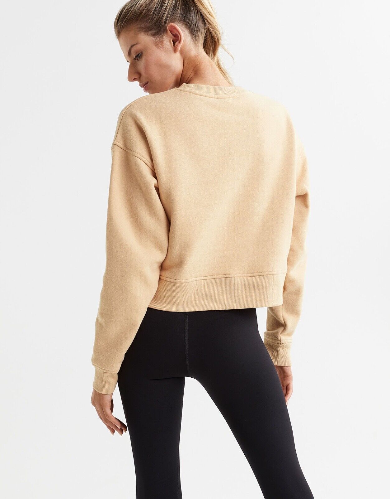 Lilybod Lucy Fleece Crew Sweater Almond. Back image.