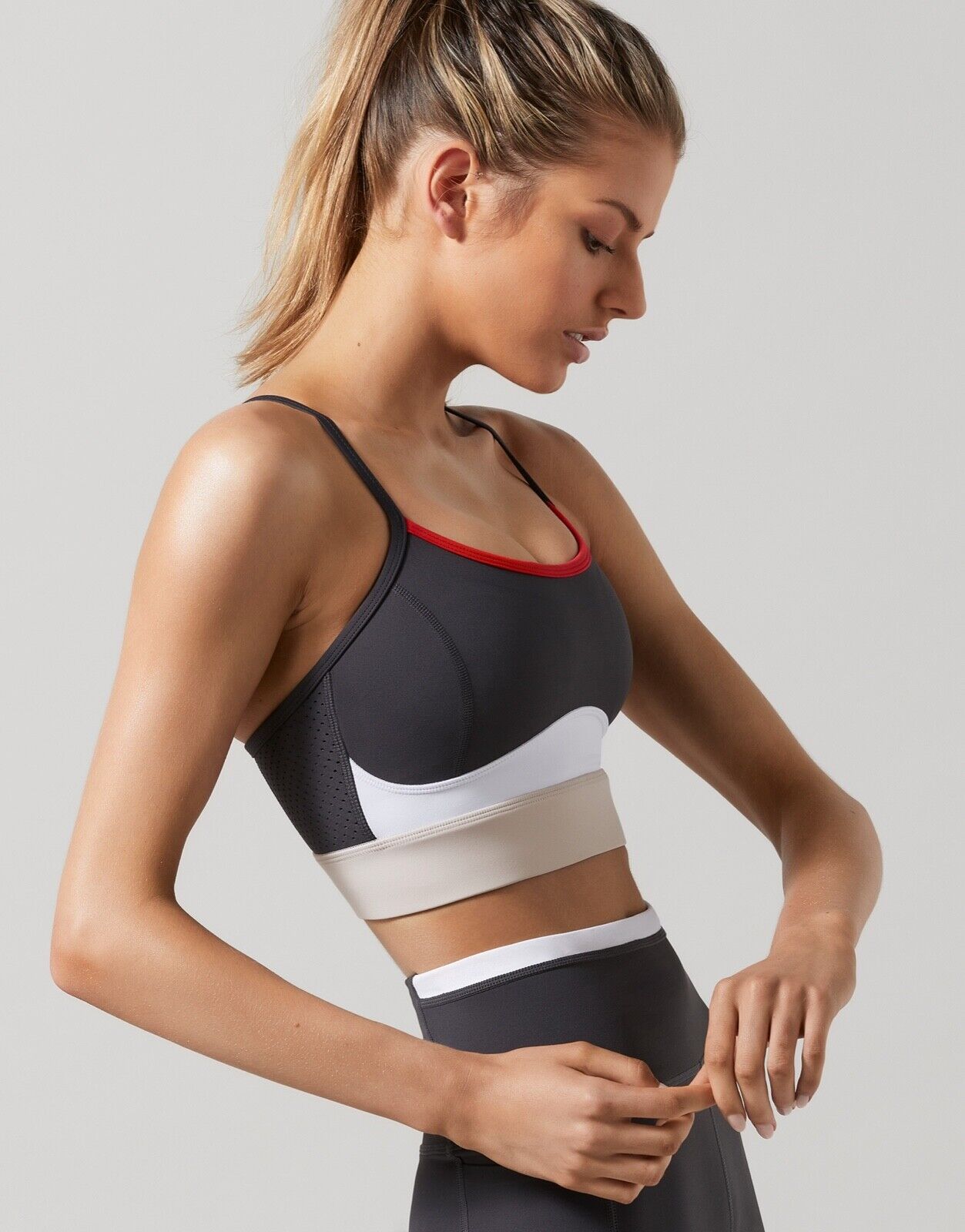 Lilybod Pipa Sports Bra  Slate, Flame & Nimbus. Side image.