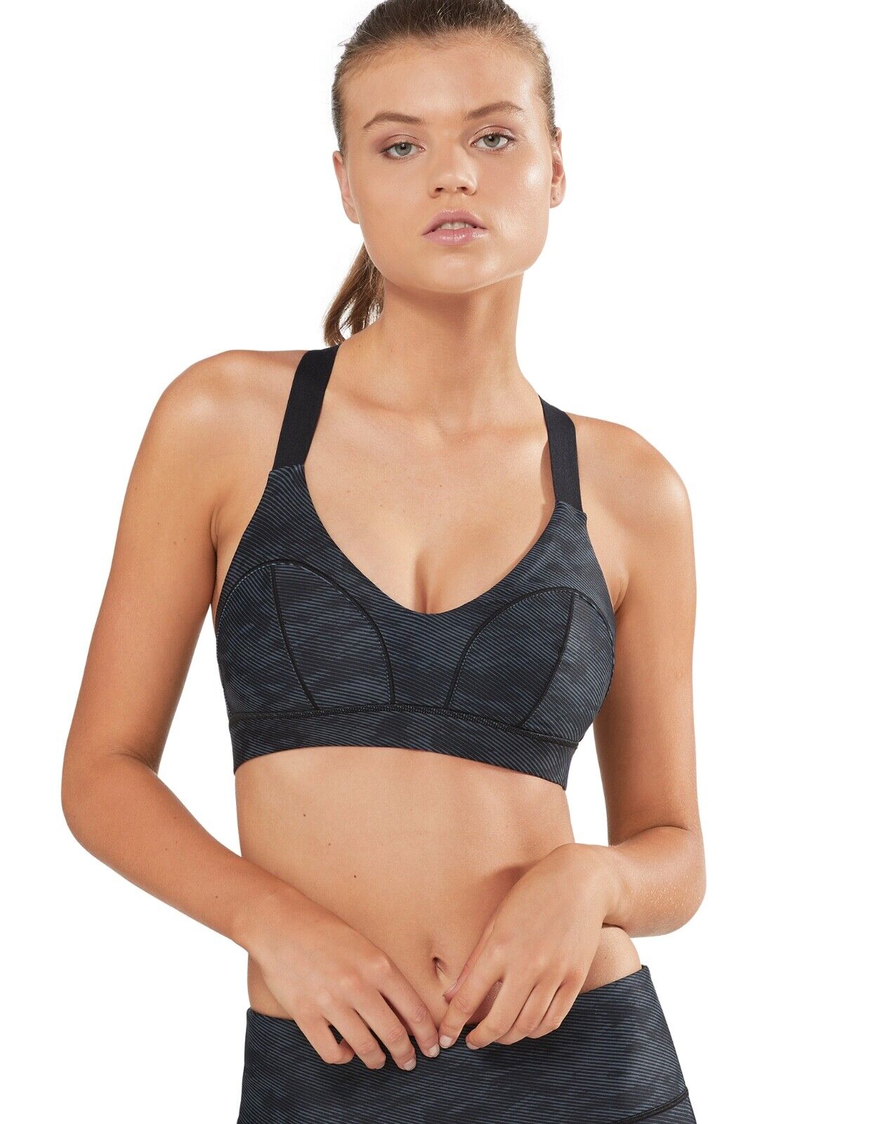 Lilybod Zinnia Sports Bra Dark Wash. Front image.