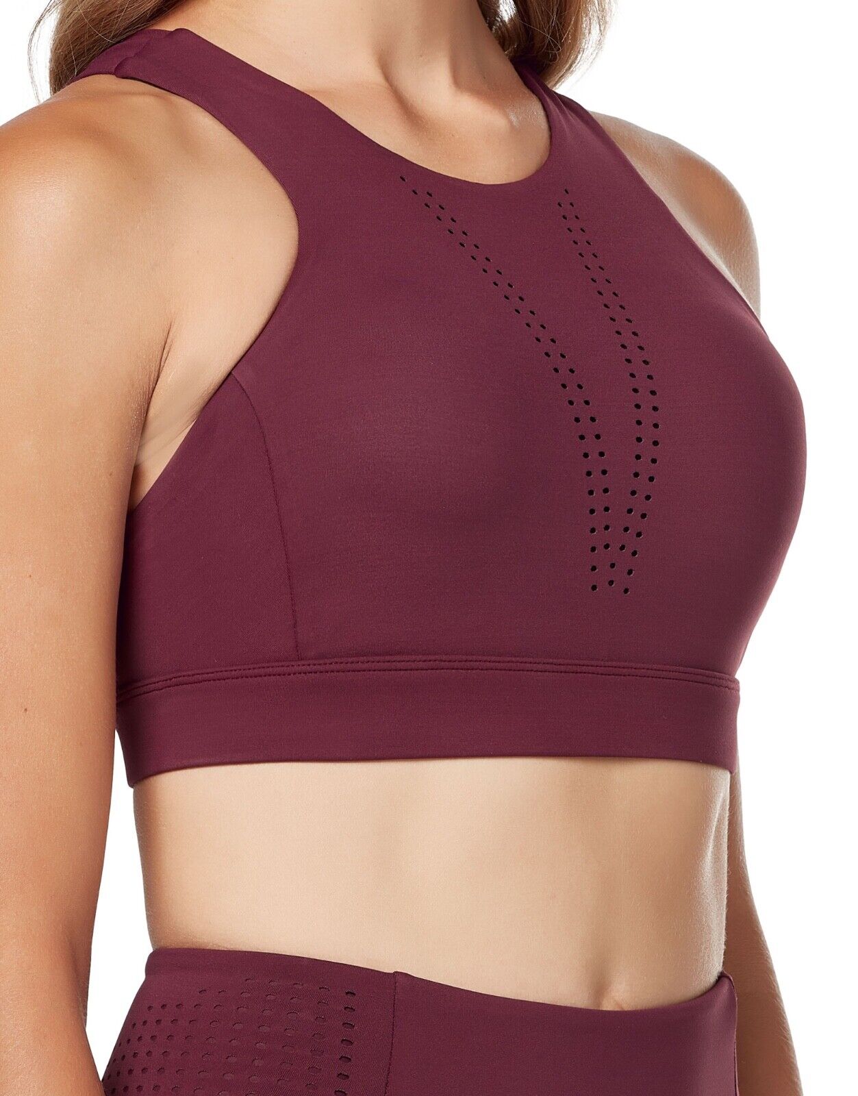 Lilybod Ava Sports Bra Plum Red. Front Close Image.