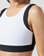 Lilybod Amber Sports Bra White Black. Detail image.