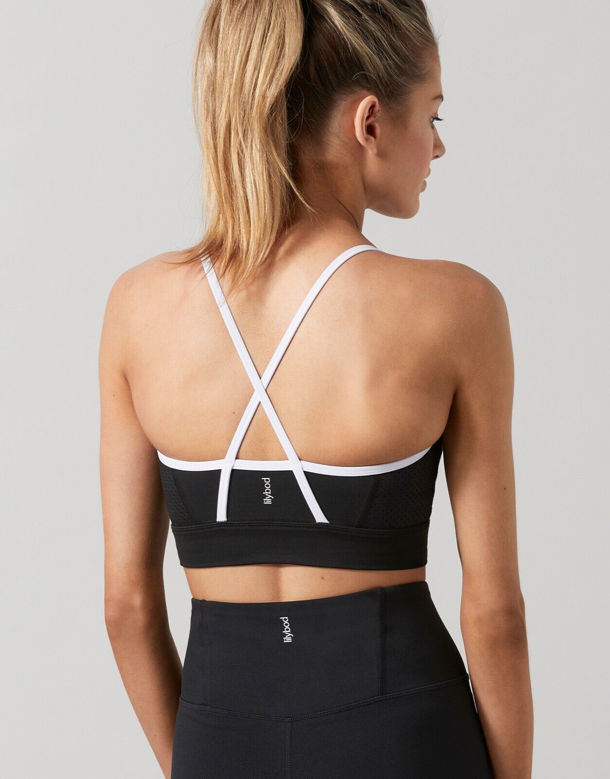 Lilybod Karvina Sports Bra Black White. Back image.