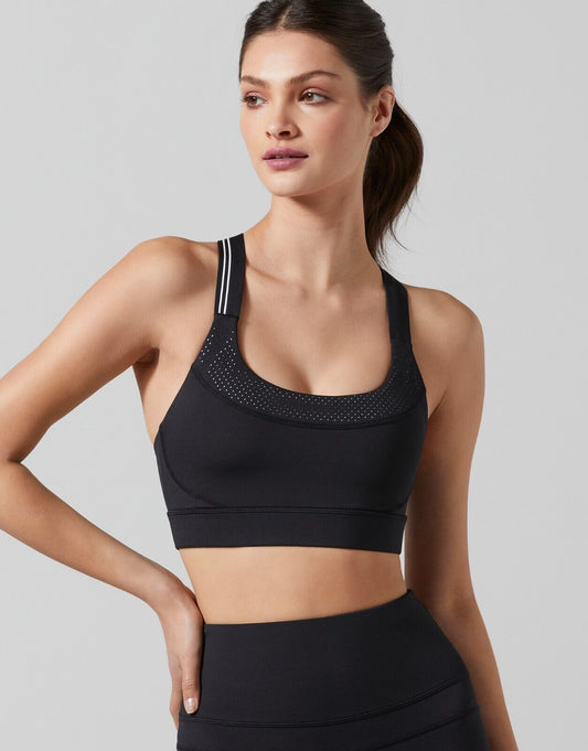 Lilybod Denver Sports Bra Tarmac Black. Front image.