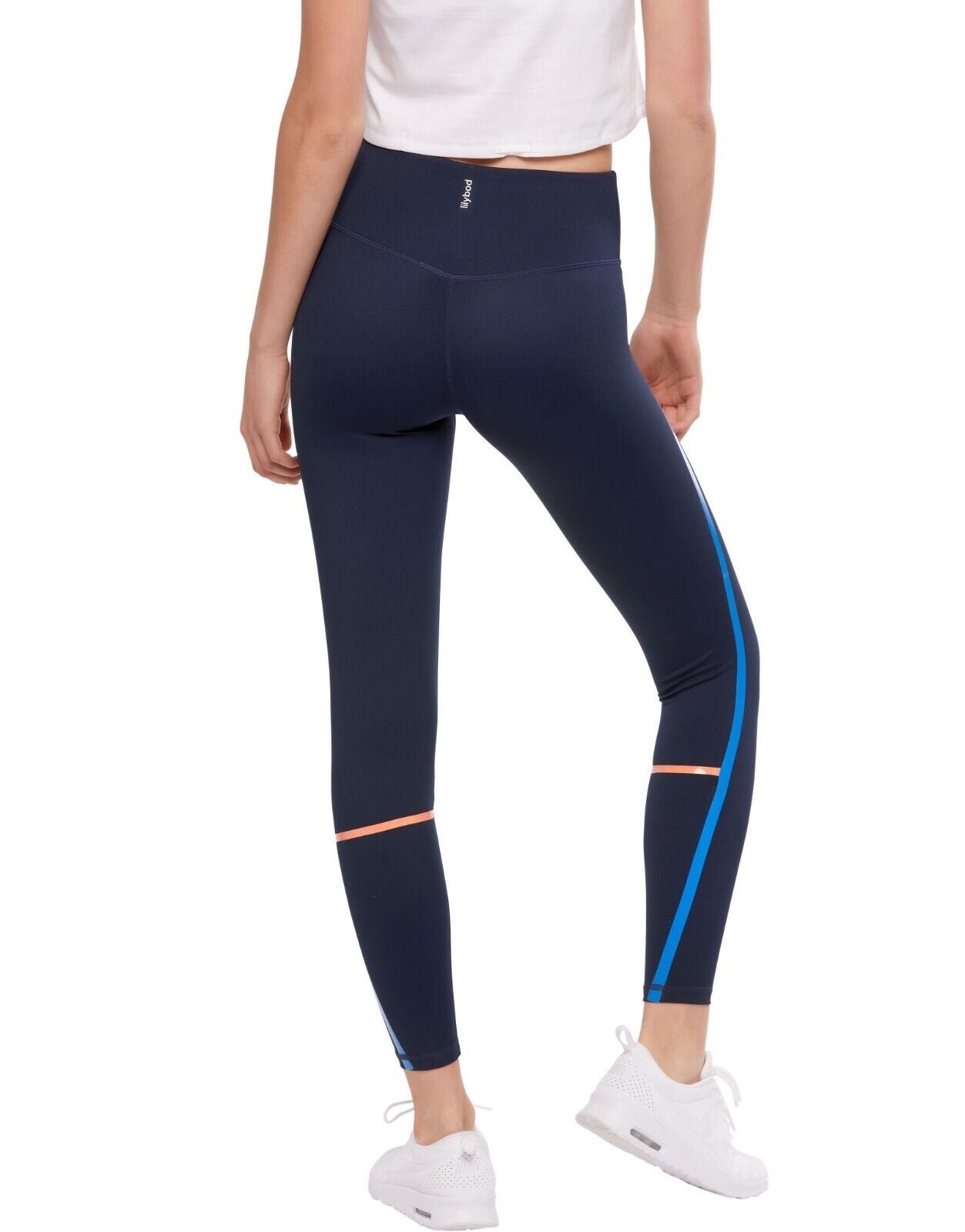 Lilybod Sienna Leggings Navy Blue Stripe. Back image.