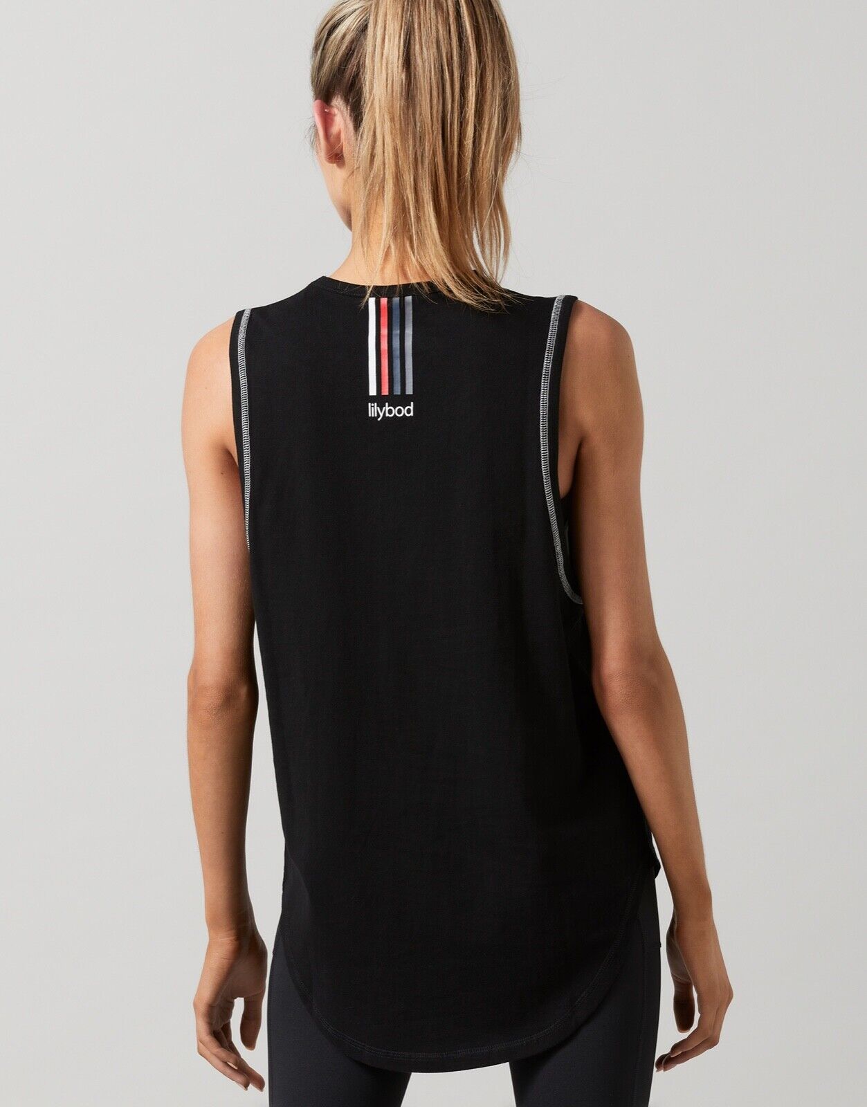 Lilybod Miah Activewear Muscle Tank Black. Back image.