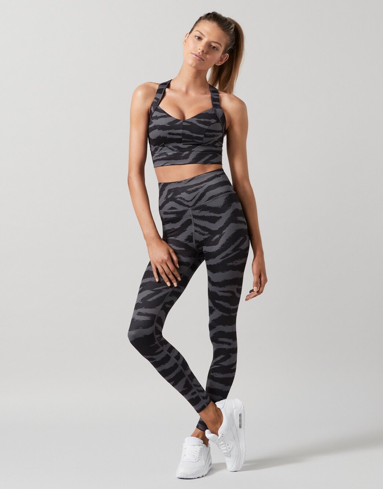 Lilybod Ariana Leggings Slate Tiger Print. Full body image.