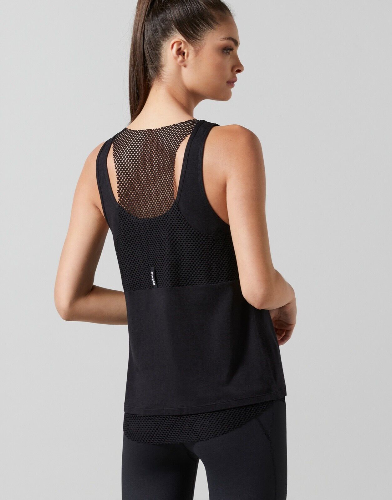 Lilybod Cienna Two Layer Mesh Tank Black. Back Image.