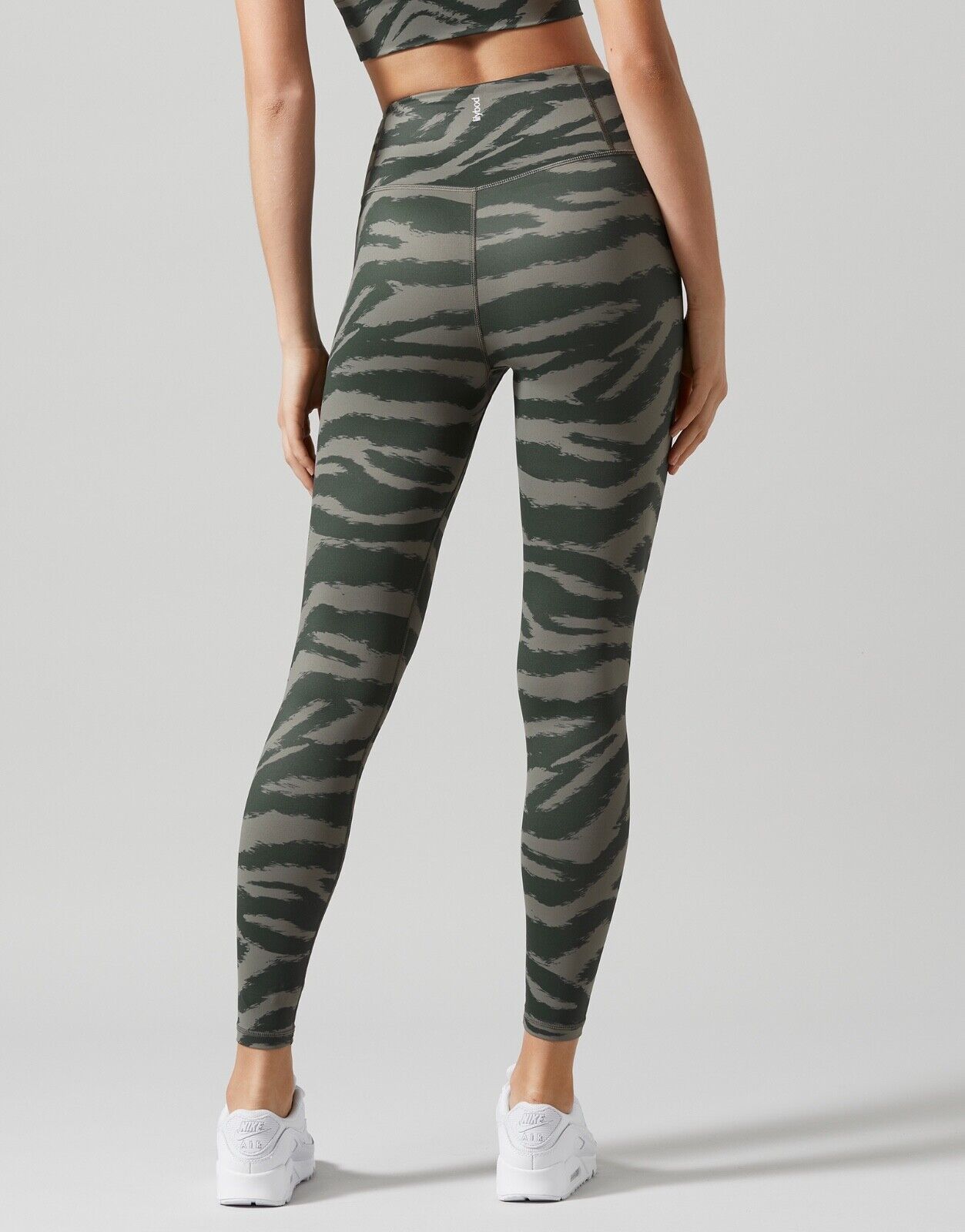 Lilybod Ariana Leggings Dusty Olive Tiger Print. Back image.