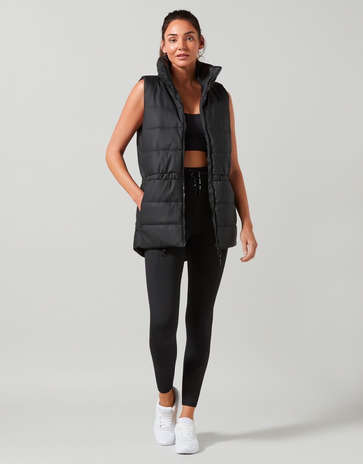 Lilybod Jordan Sleeveless Jacket Smoke Black. Full body image.