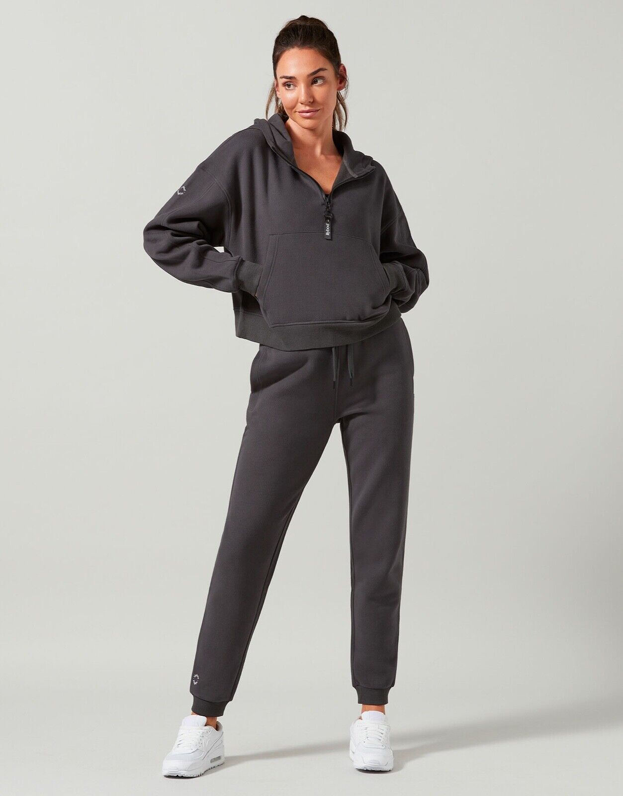 Lilybod Layla Fleece Lined Sweater Obsidian Gray. Full body image.