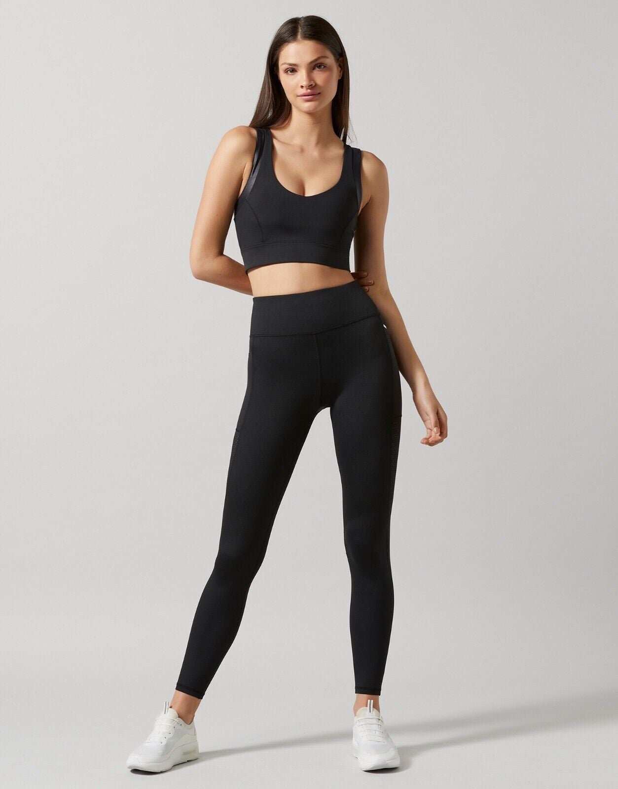 Lilybod Kim Sports Bra Smoke Black Crop Top. Full body image.