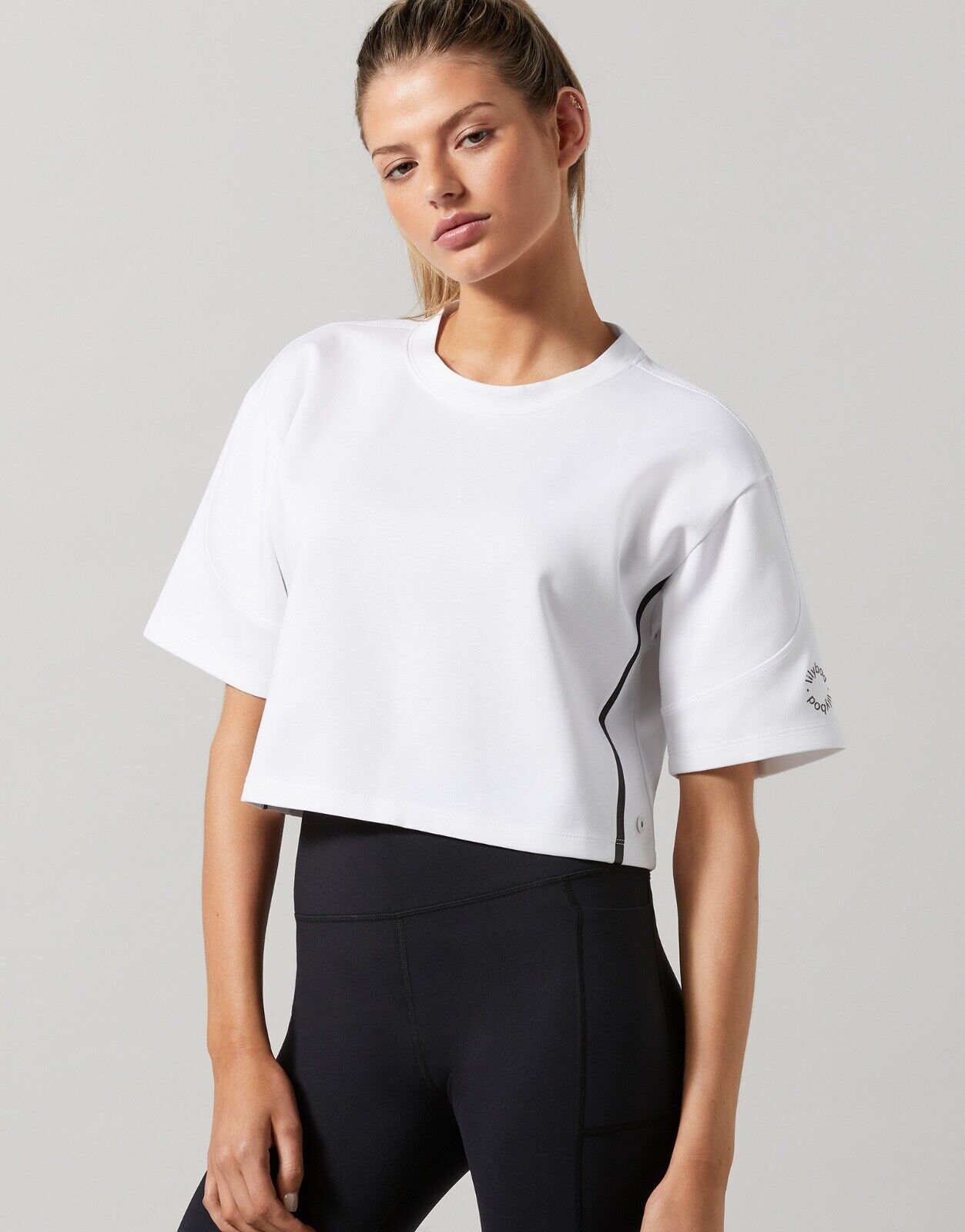 Lilybod Roxanne Cropped Tee White. Font side image.