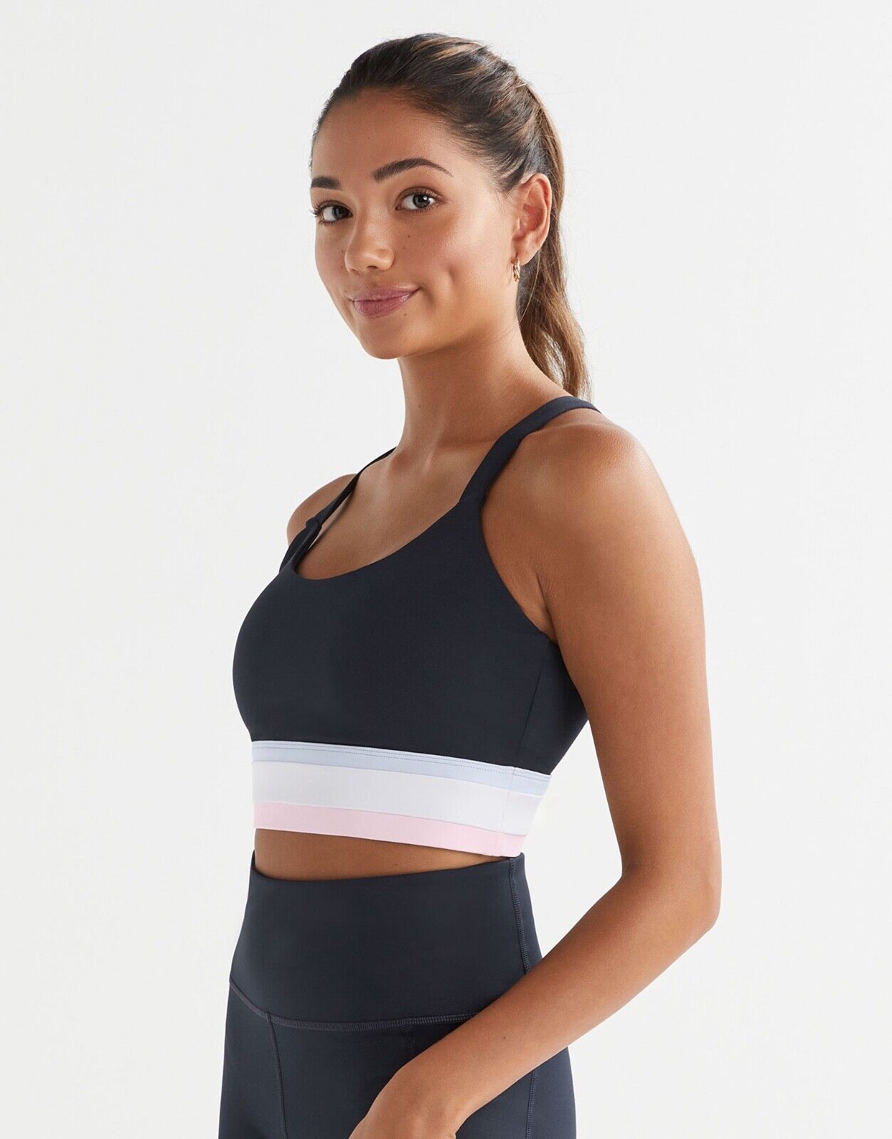 Lilybod Baseline Sports Bra Navy Pink White. Side Image