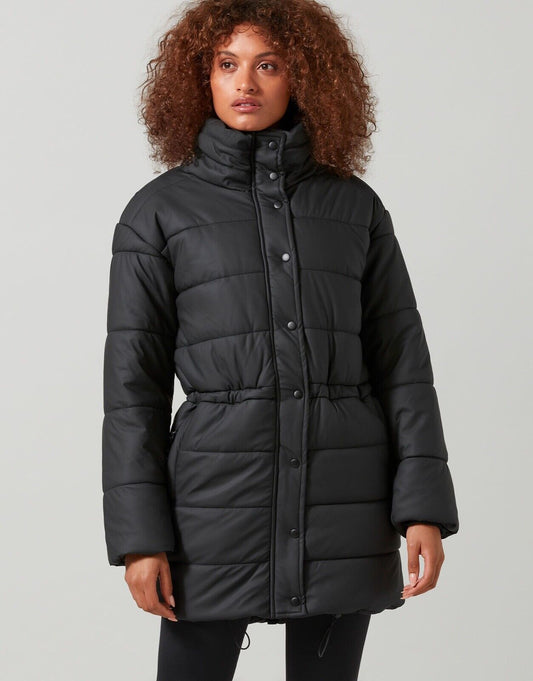 Lilybod Jodie Puffer Jacket Smoke Black. Front image.