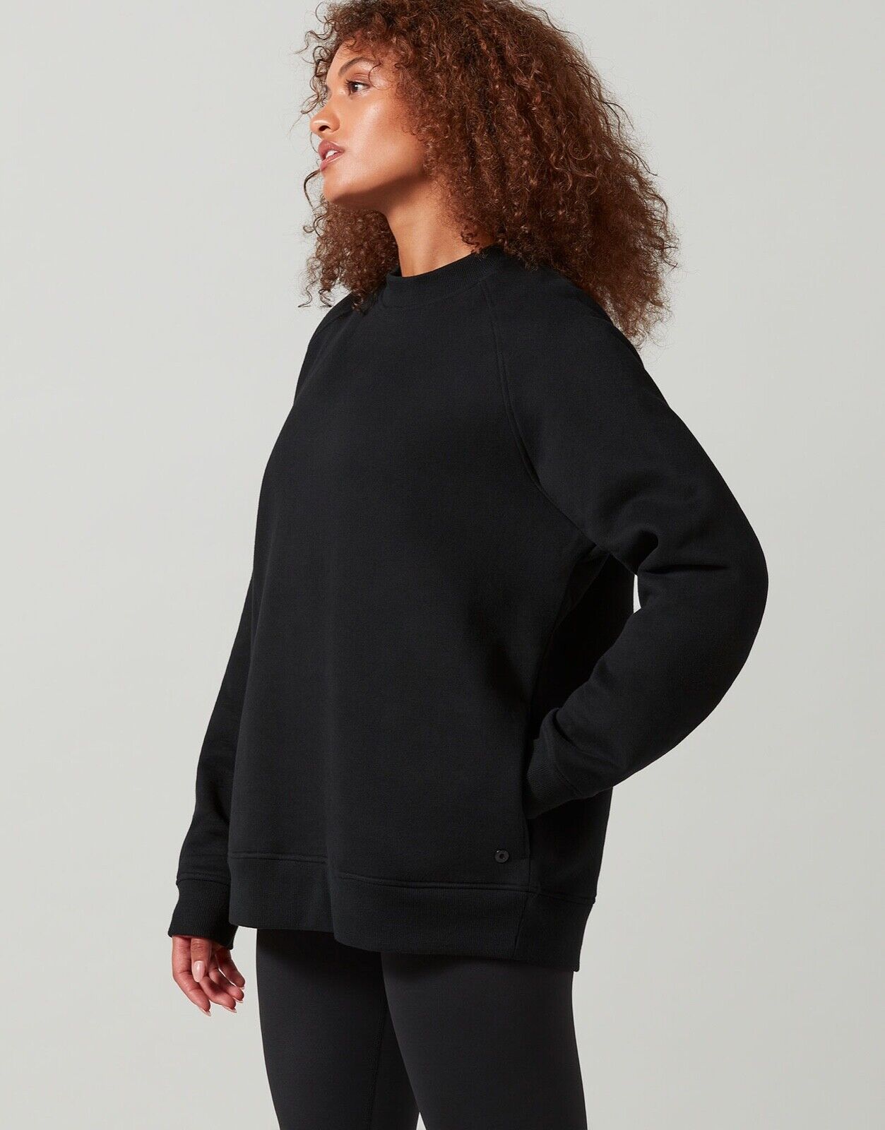 Lilybod Tara-XR Oversized Fleece Lined Sweater Black. Side image.