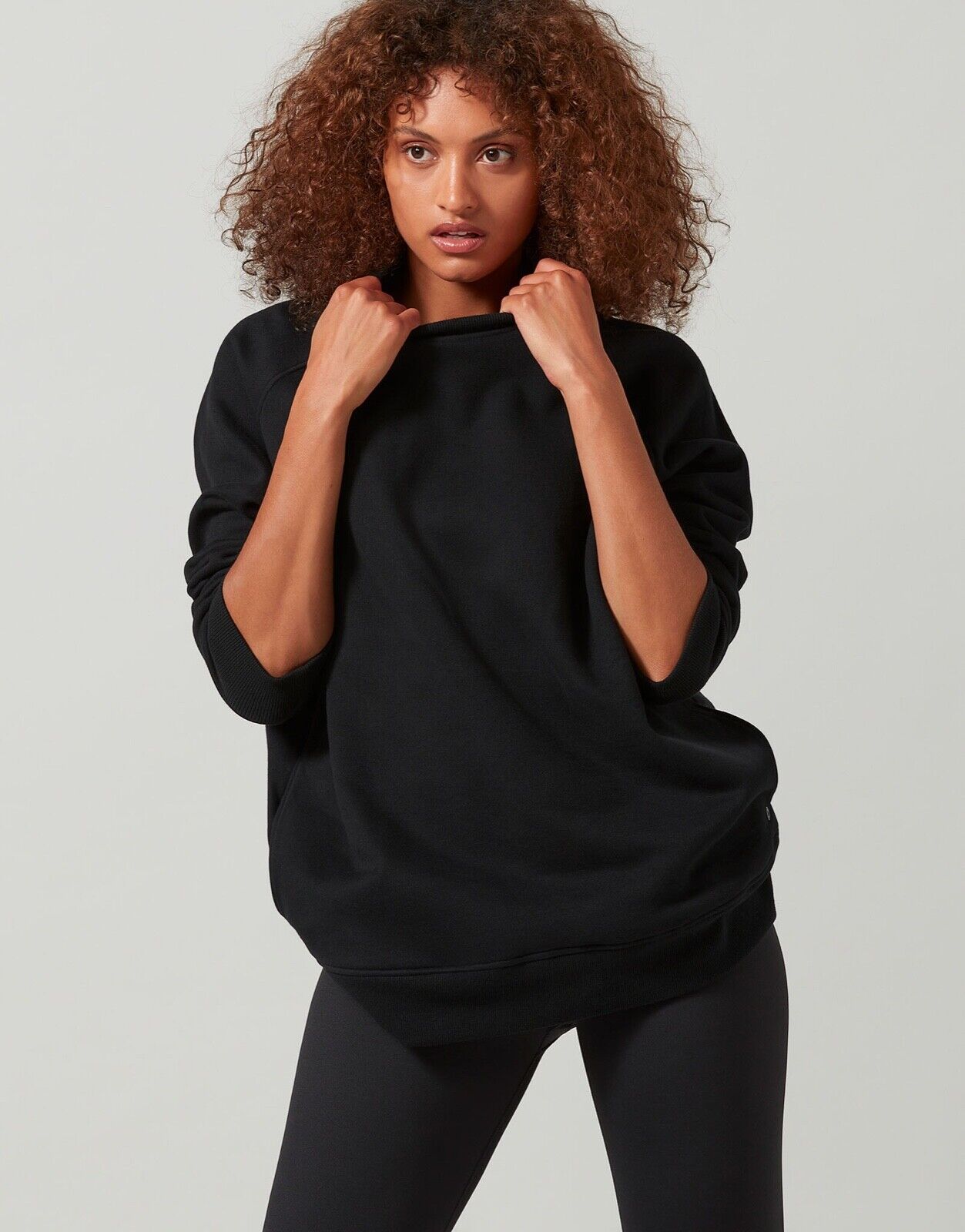 Lilybod Tara-XR Oversized Fleece Lined Sweater Black. Front image.