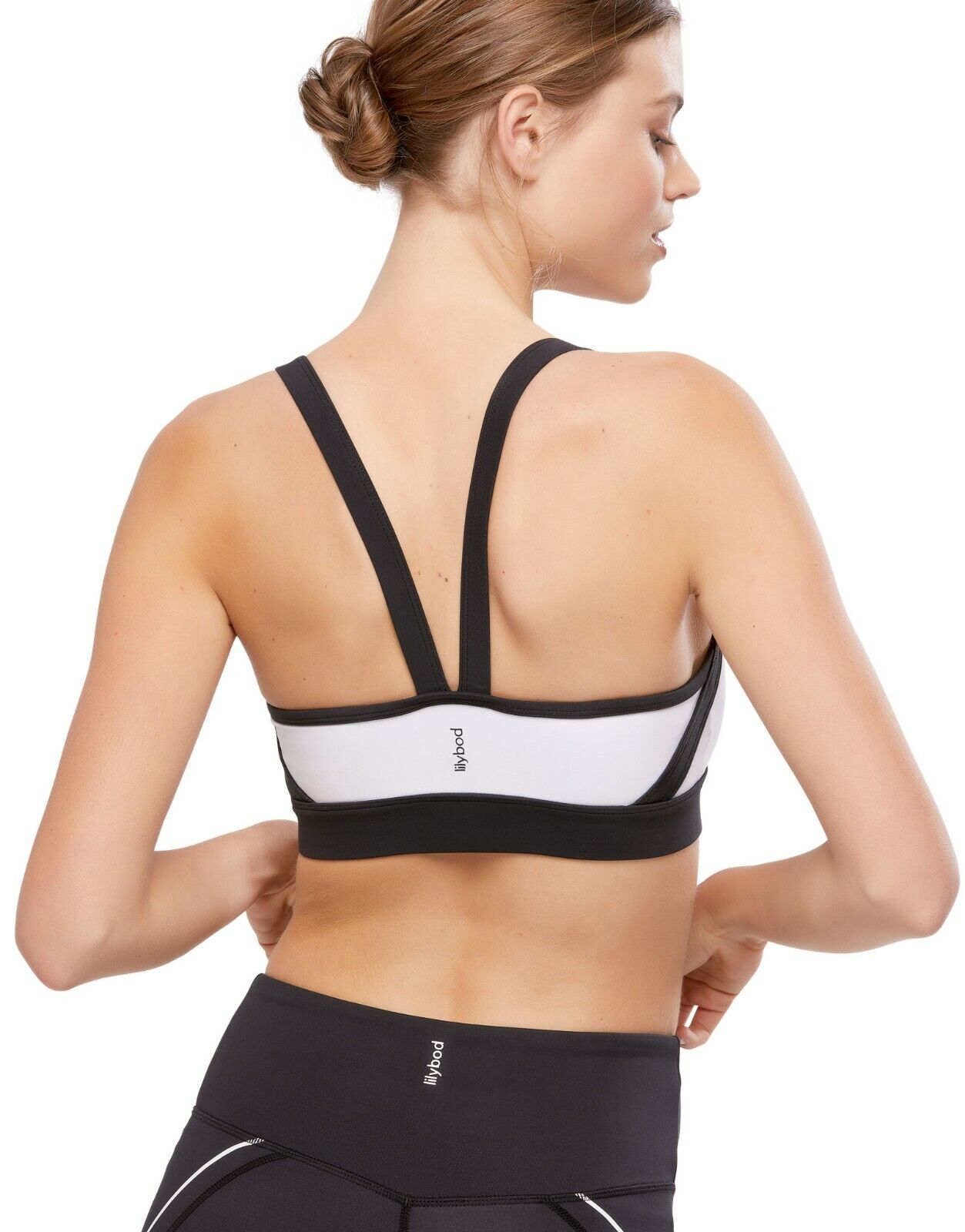 Lilybod Poppy Sports Bra White Mono. Back image.