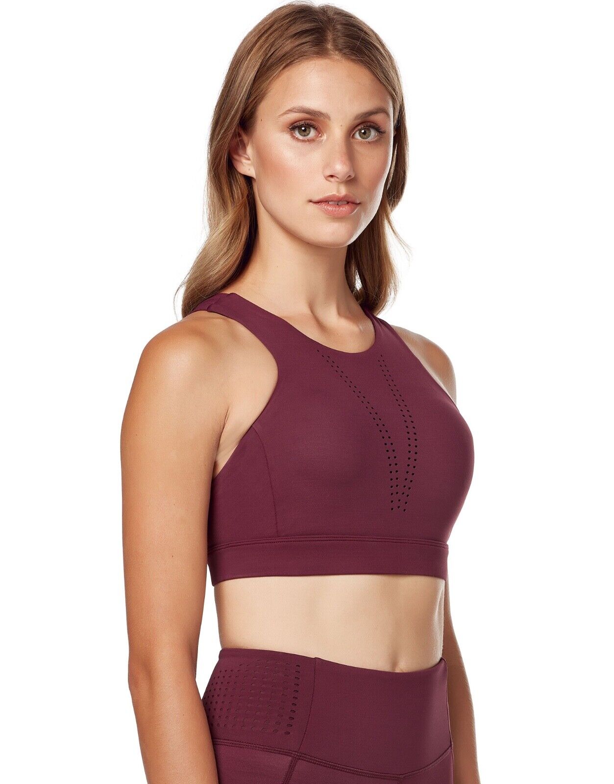 Lilybod Ava Sports Bra Plum Red. Front Side Image.