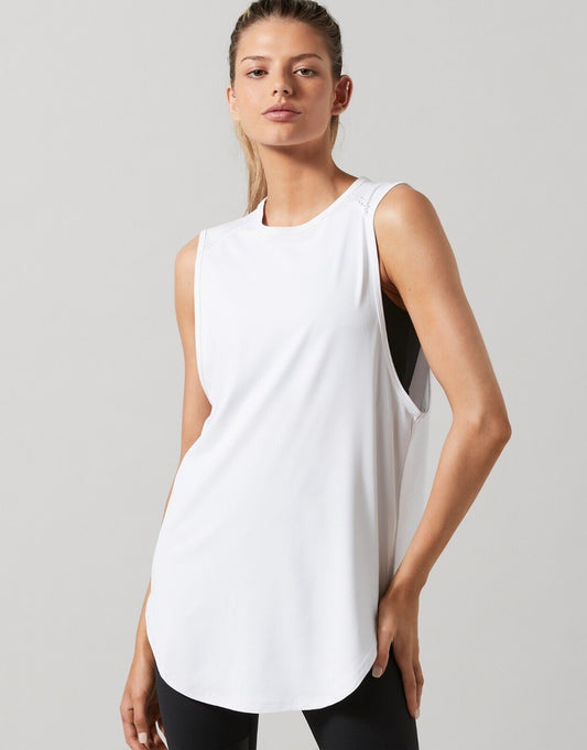 Lilybod Lily Activewear Muscle Tank White. Front image.