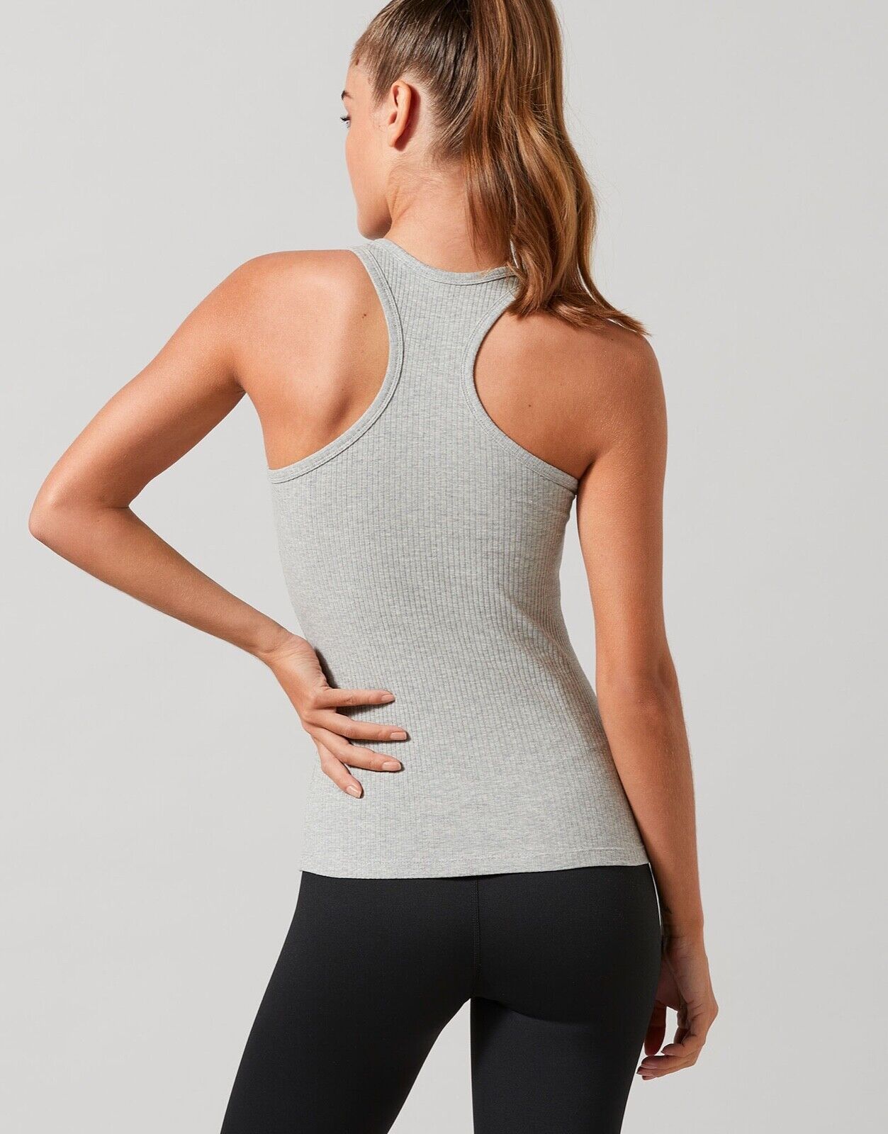 Lilybod Leera  Ribbed Tank Grey Male Rib. Back image.