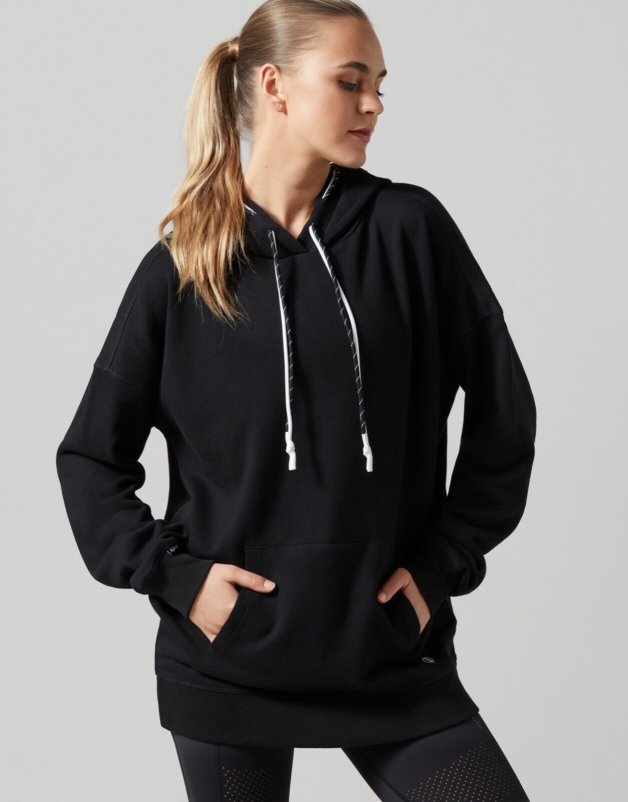 Lilybod Mia Sweater Boyfriend Hoodie Black. Front image.