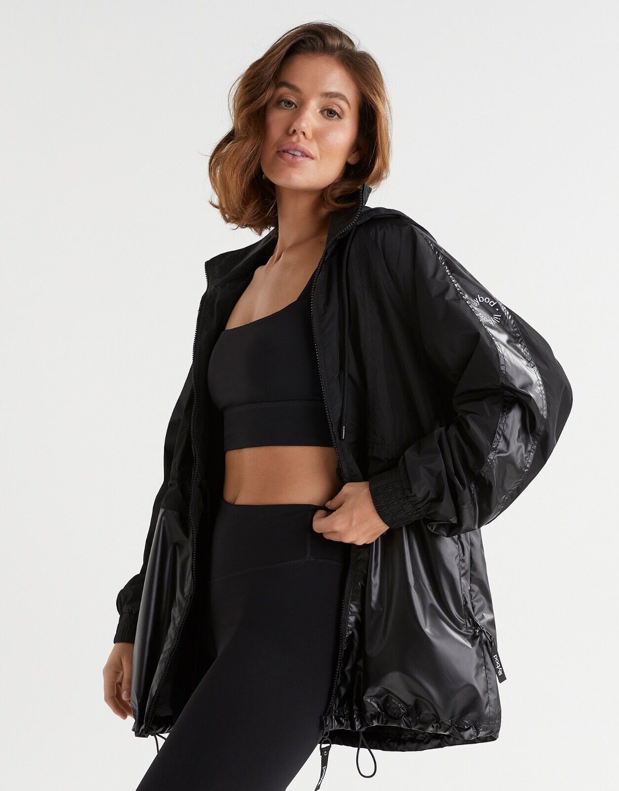 Lilybod Clara Windbreaker Jacket Tarmac Black. Side image.