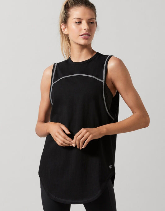 Lilybod Miah Activewear Muscle Tank Black. Front image.