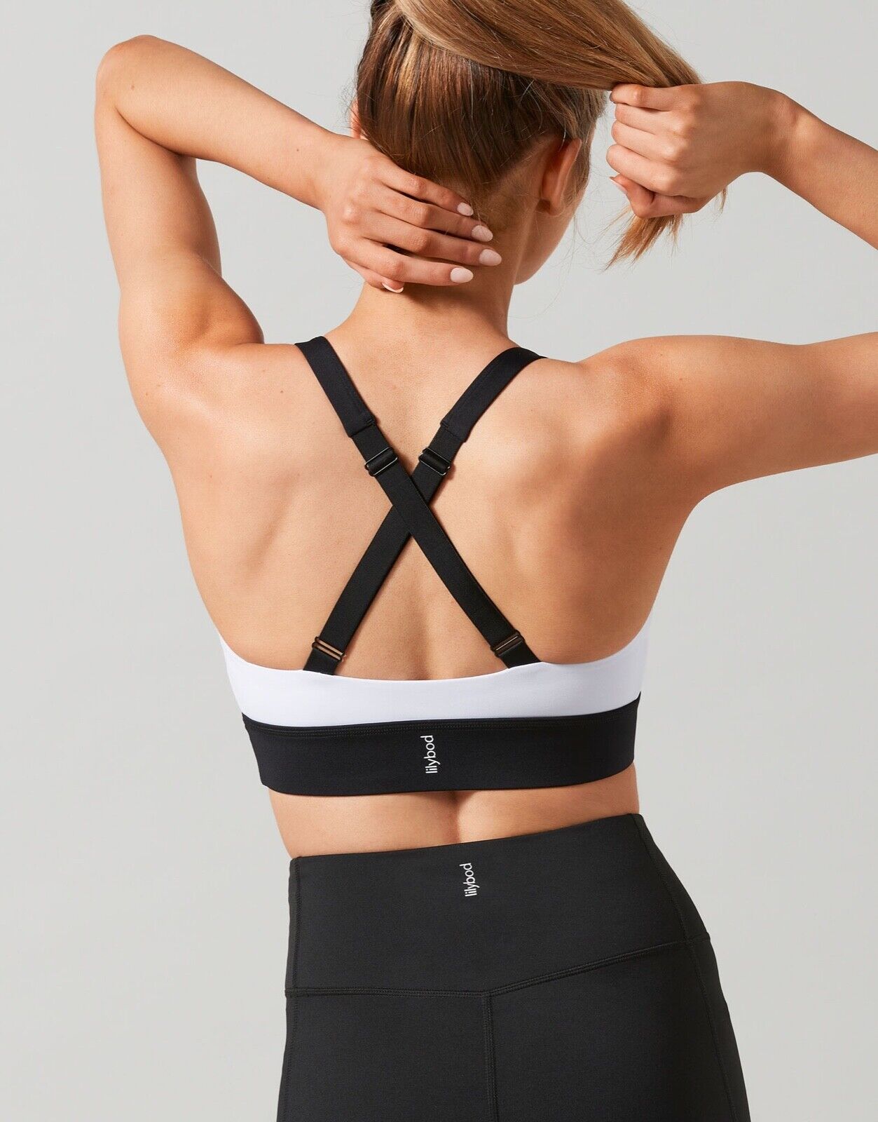 Lilybod Chelsea-XR Sports Bra  White / Black. Back Image.