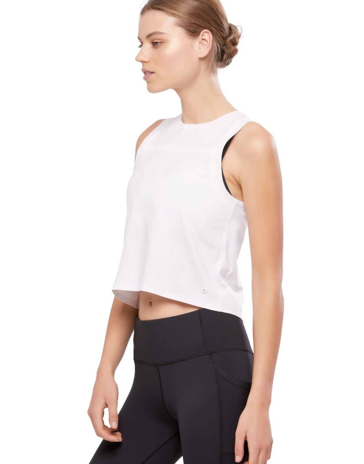 Lilybod Charlie Cropped Workout Tee Bright White. Side Image.