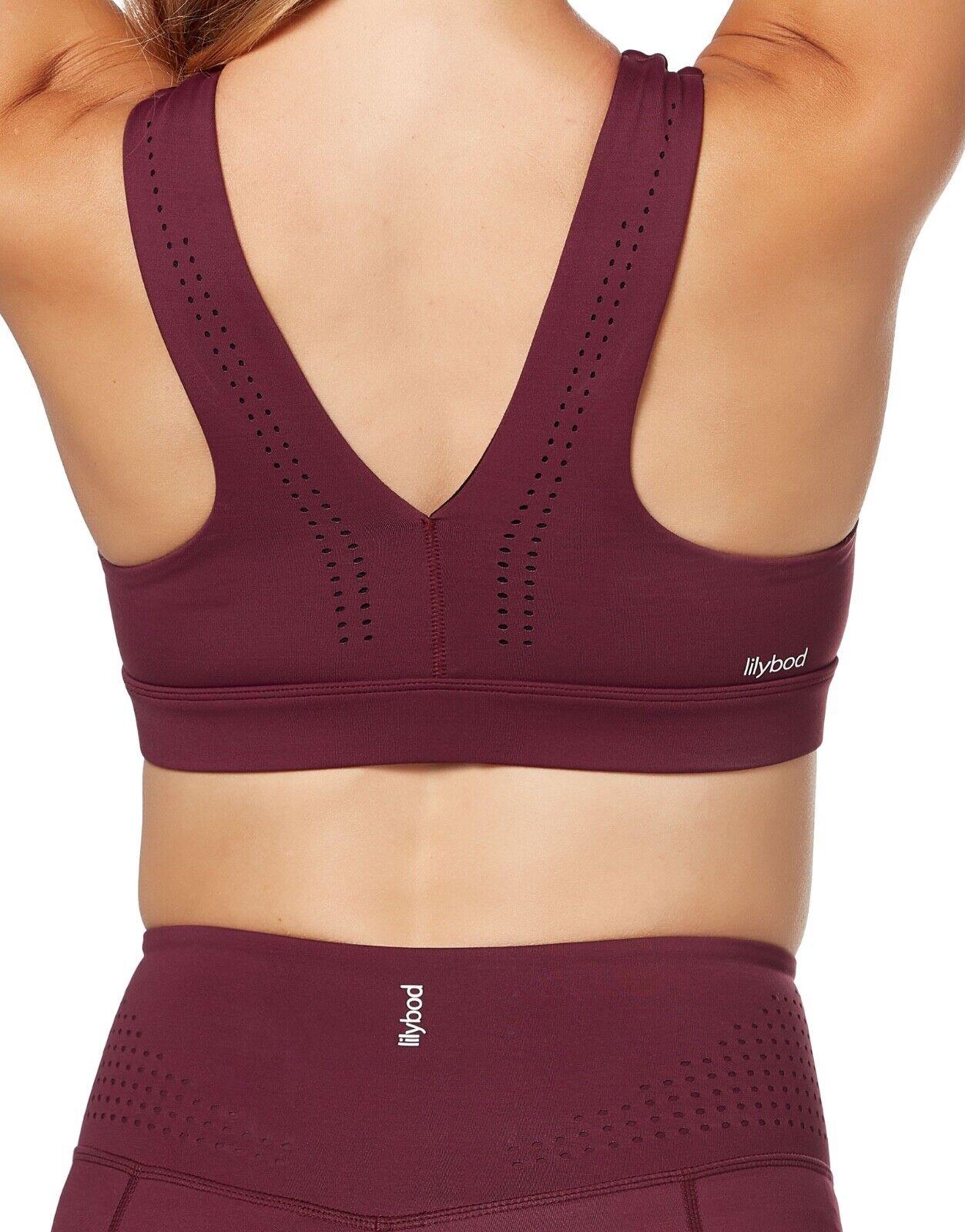 Lilybod Ava Sports Bra Plum Red. Back Close  Image.