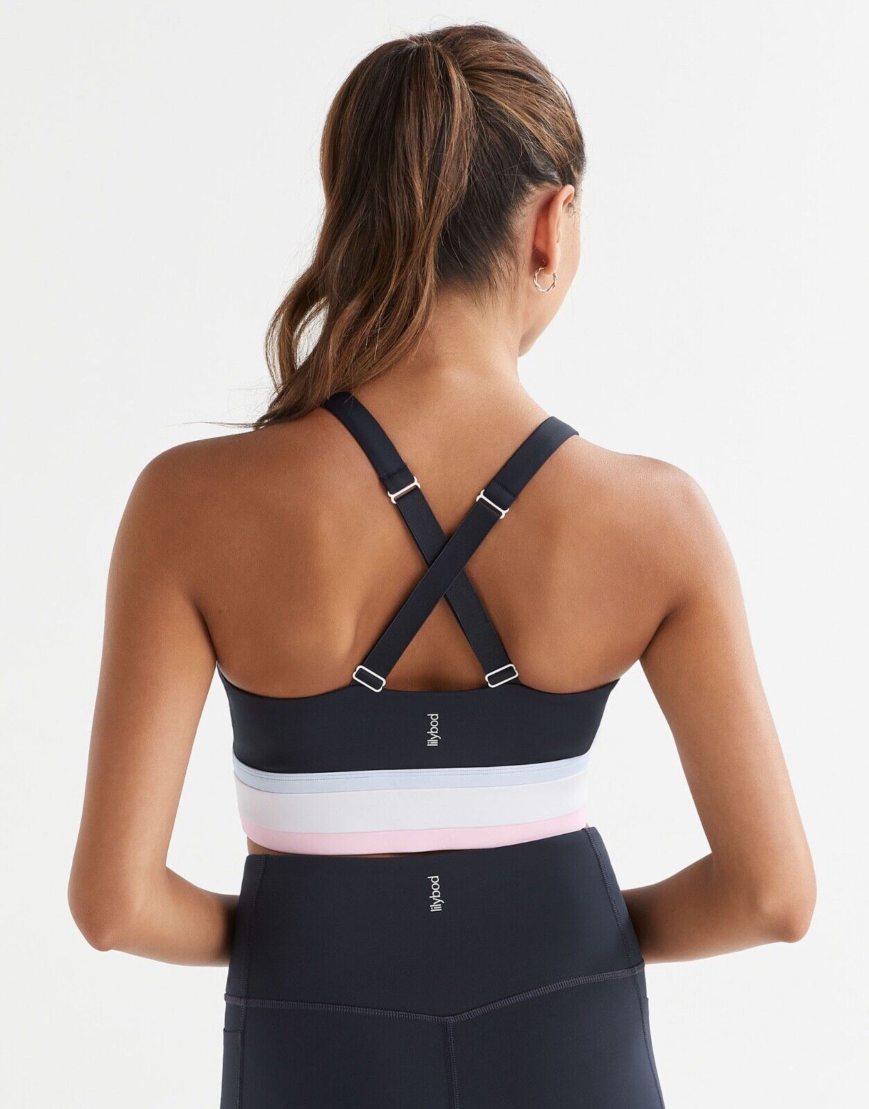 Lilybod Baseline Sports Bra Navy Pink White. Back  Image