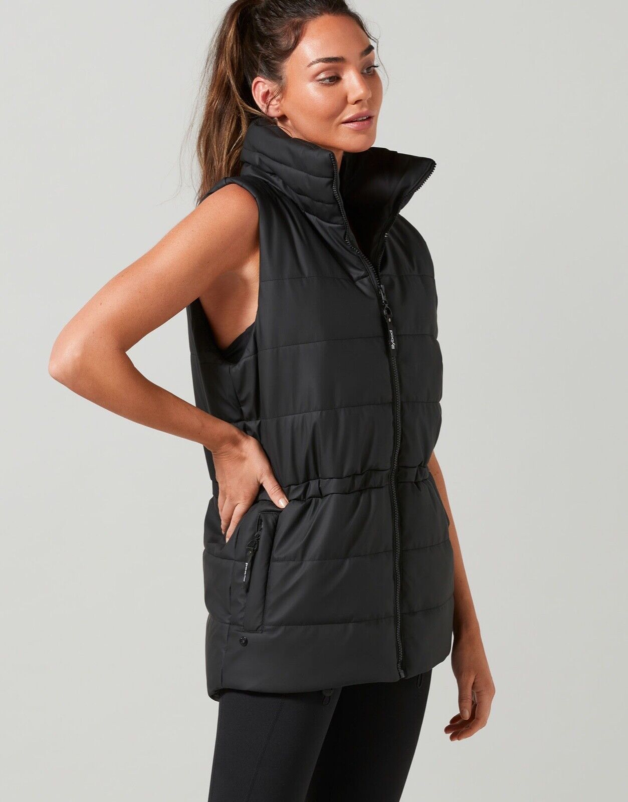 Lilybod Jordan Sleeveless Jacket Smoke Black. Side image.