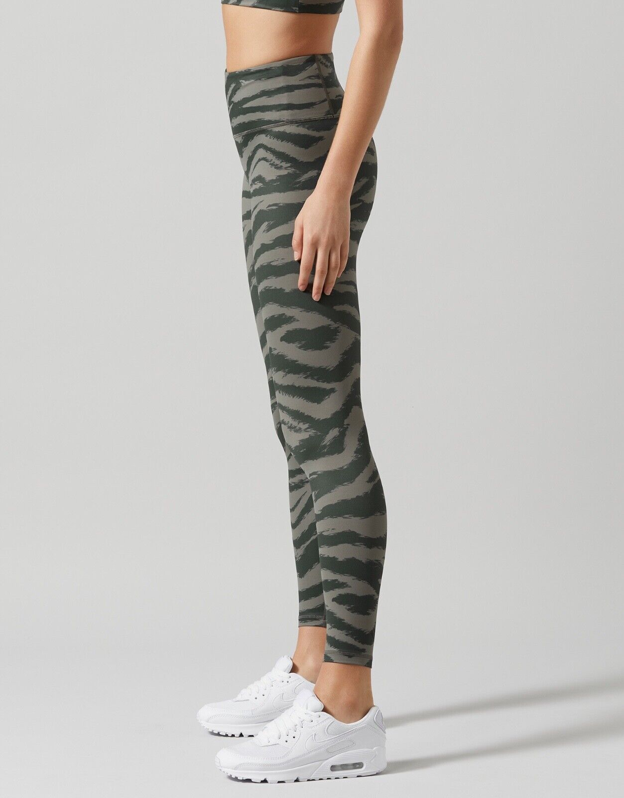 Lilybod Ariana Leggings Dusty Olive Tiger Print. Side image.