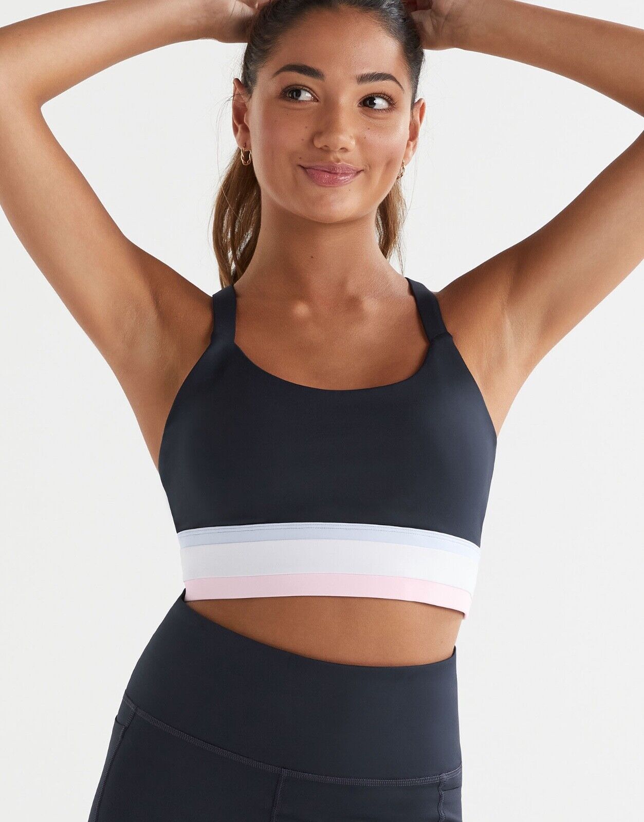 Lilybod Baseline Sports Bra Navy Pink White. Front Image