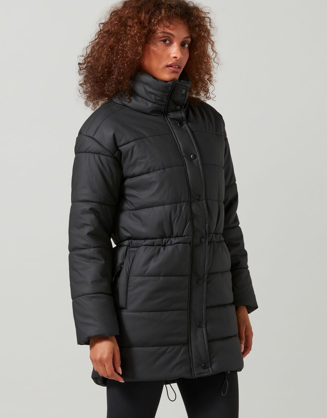 Lilybod Jodie Puffer Jacket Smoke Black. Side image.